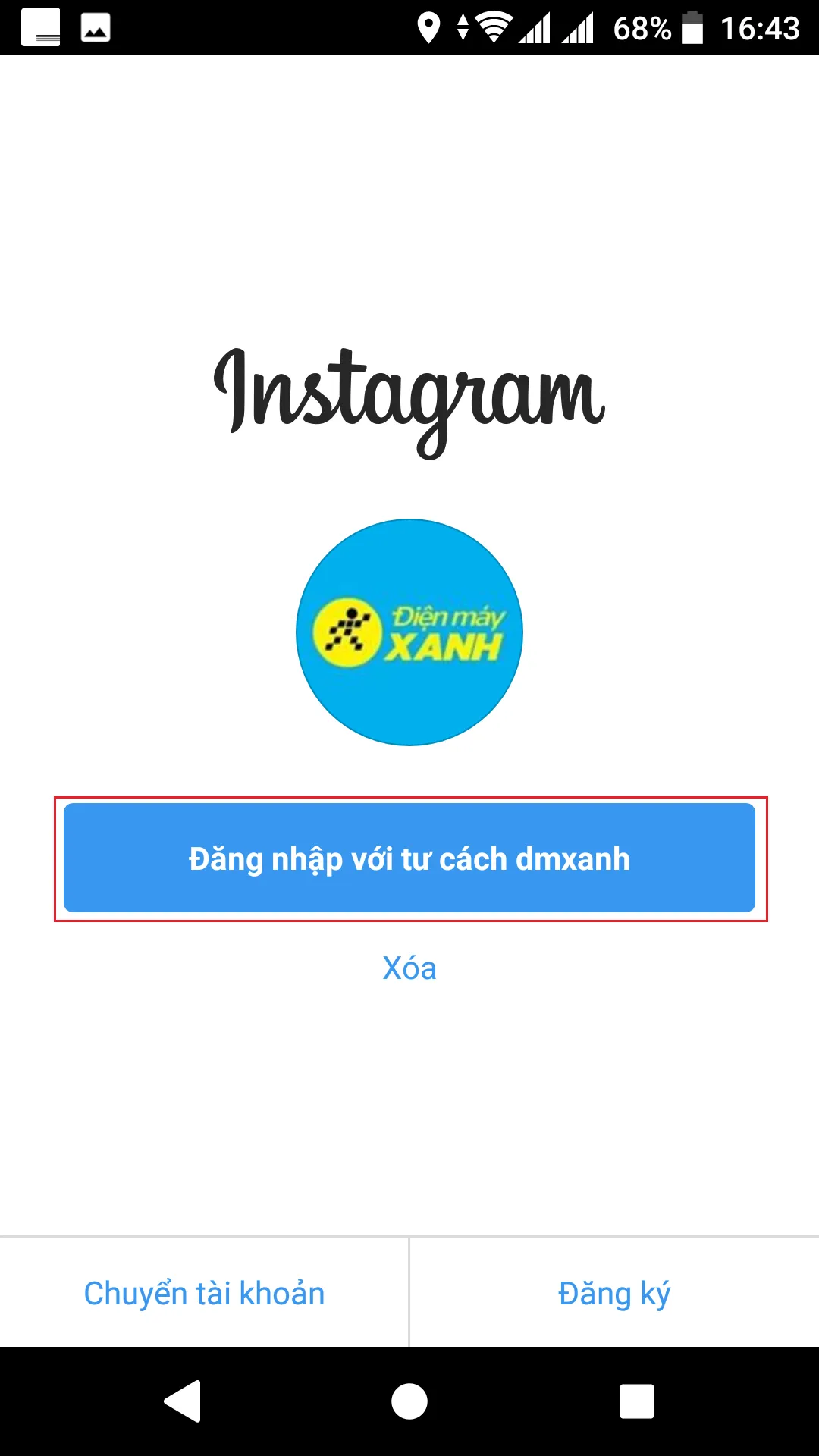 Giao diện ứng dụng Instagram sau khi đăng nhập trên điện thoại, hiển thị dòng thời gian và các biểu tượng điều hướng.