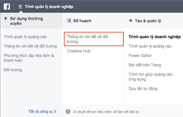 Giao diện Audience Insights cho phép người dùng phân tích sâu dữ liệu