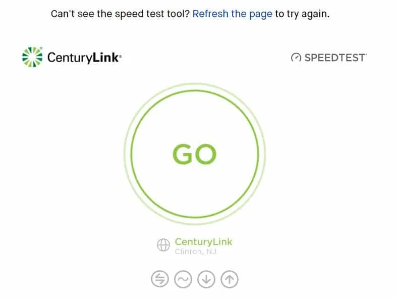 Hình ảnh giao diện sạch sẽ và đơn giản của Centurylink Speed Test