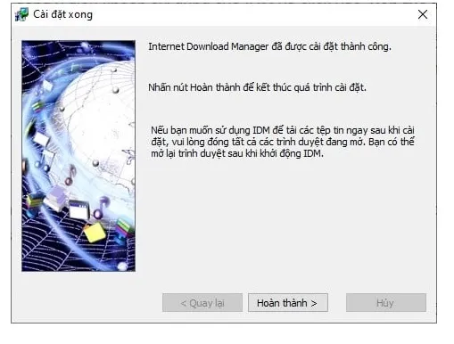 Thông báo hoàn tất quá trình cài đặt Internet Download Manager