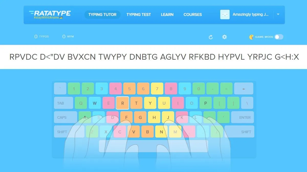Trang web Ratatype hỗ trợ luyện tập gõ 10 ngón và cấp chứng chỉ khi hoàn thành khóa học