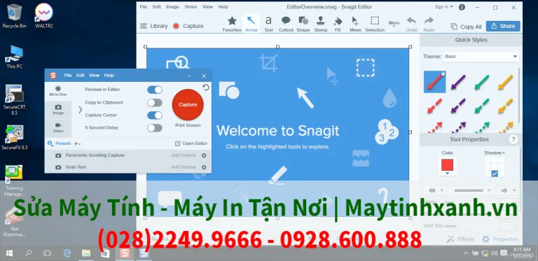 Giao diện phần mềm Snagit, minh họa các tính năng đa dạng của ứng dụng chuyên dụng