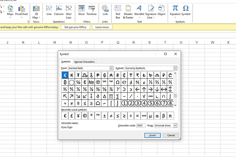 Công cụ Symbol trong Microsoft Word và Excel, giúp chèn các ký tự phức tạp vào tài liệu