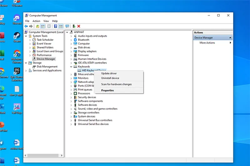 Giao diện Device Manager, hướng dẫn cập nhật driver bàn phím để khắc phục lỗi nhập liệu