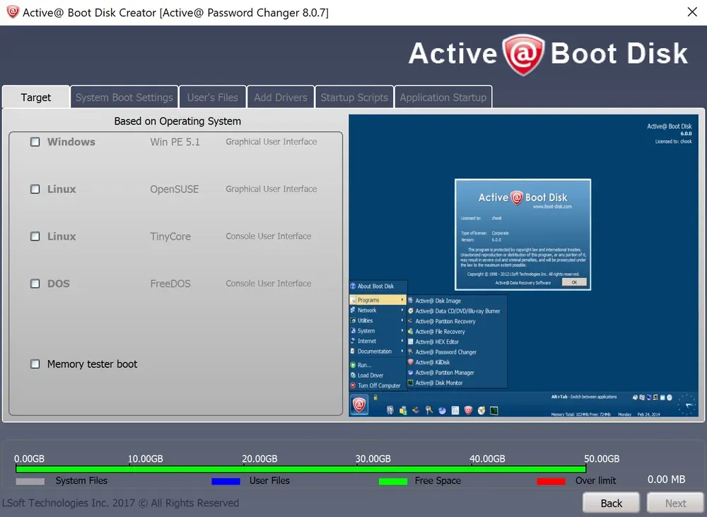 Giao diện Active@ Password Changer trên môi trường boot