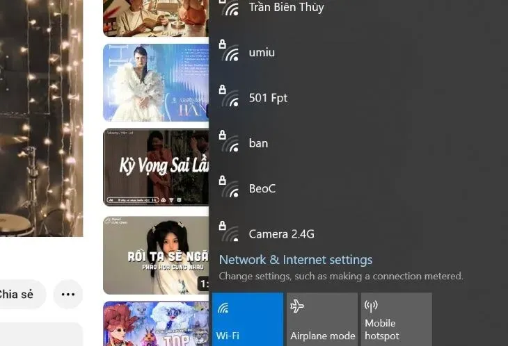 Tắt chế độ máy bay (Airplane Mode) để kích hoạt lại khả năng kết nối mạng không dây trên PC