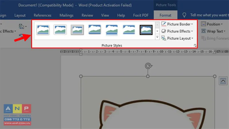 Khu vực Picture Styles cung cấp các lựa chọn Picture Border và Picture Effects.