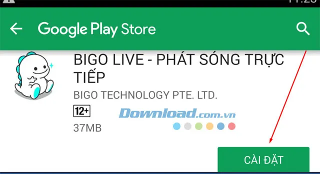 Giao diện Google Play yêu cầu cài đặt Bigo Live trên phần mềm giả lập Android