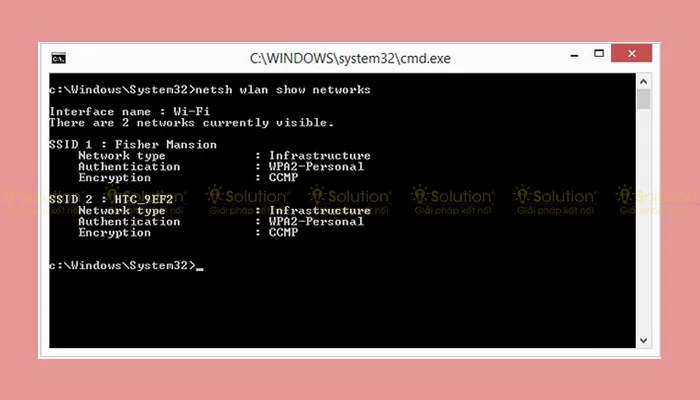 Sử dụng lệnh netsh wlan show networks để xác định SSID cần ẩn trên máy tính