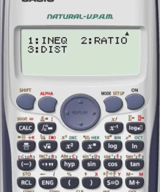 Màn hình hiển thị danh sách chức năng sau khi nhấn mũi tên xuống, cho phép người dùng chọn chế độ giải bất phương trình INEQ trên Casio 570VN.