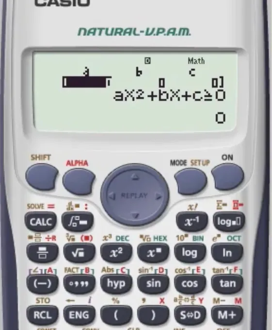 Nhập các hệ số A, B, C của bất phương trình bậc hai vào máy tính Casio 570VN Plus, đảm bảo tính chính xác của dữ liệu.