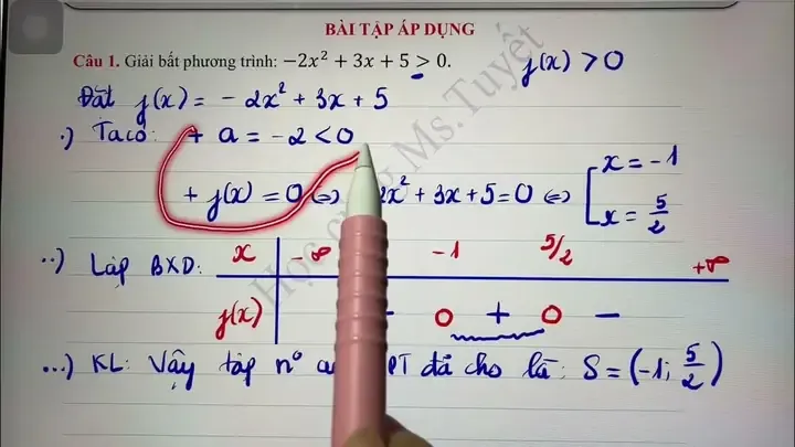 Quy tắc xét dấu tam thức bậc hai theo biệt thức Delta