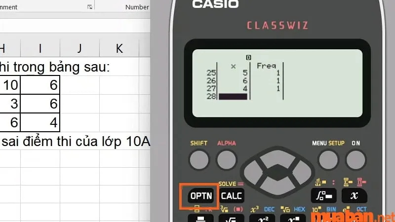 Bạn có thể sử dụng nút OPTN + số 3 trên máy tính để chuyển sang chế độ nhập dữ liệu và bạn cần nhập chính xác dữ liệu đã có trong bảng trên