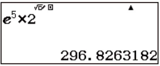 Màn hình máy tính Casio FX 580VNX hiển thị kết quả của phép tính hàm số mũ e^5 x 2