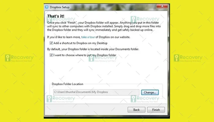 Thiết lập tùy chỉnh vị trí thư mục khi cấu hình Dropbox trên máy tính