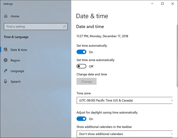 Giao diện cài đặt múi giờ và đồng bộ thời gian Internet trên máy tính Windows 10