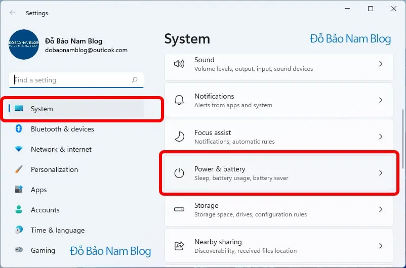 Giao diện System trong Settings, chọn Power and Battery để cấu hình chế độ ngủ và tắt màn hình