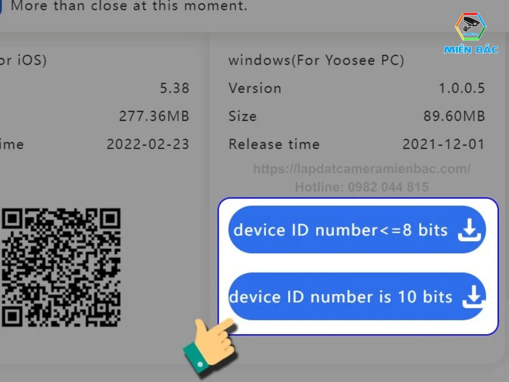 Giao diện lựa chọn phiên bản phần mềm CMS Client phù hợp với ID camera máy tính Yoosee
