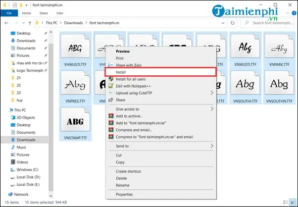 Giao Diện Thư Mục Fonts Của Windows Cho Phép Gỡ Bỏ Hoặc Vô Hiệu Hóa Các Font Tiếng Việt Không Cần Thiết