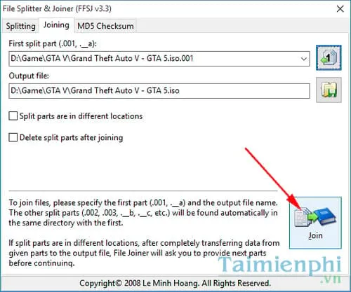 alt mới 6: Nhấn nút Join để khởi động tiến trình ghép nối 4 phần của bộ cài đặt GTA 5 thành một file ISO hoàn chỉnh