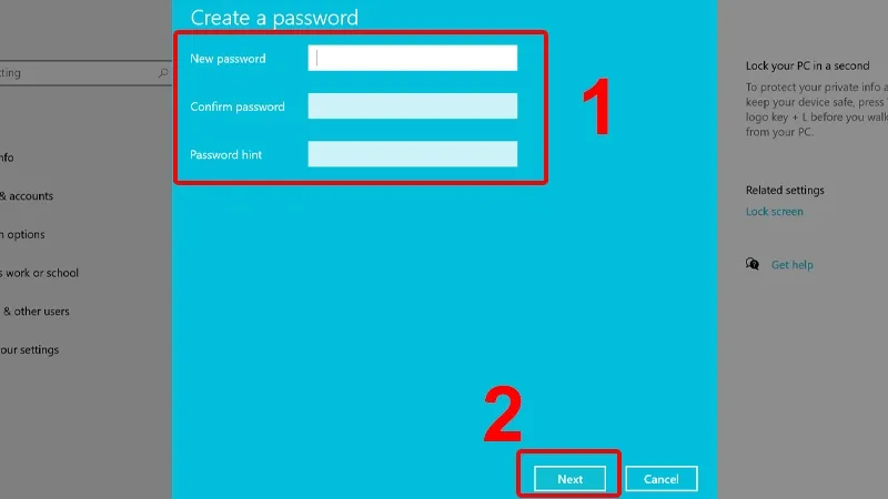 Thiết lập mật khẩu mới và gợi ý mật khẩu (hint) trong Sign-in options của Windows 10