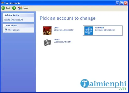 Nhập mật khẩu mới, xác nhận và thiết lập gợi ý mật khẩu Windows XP