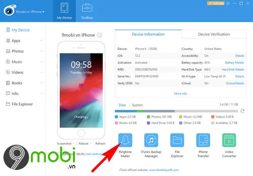 Giao diện Ringtone Maker của iTools, công cụ cắt nhạc chuông chuyên nghiệp để tạo tệp M4R.