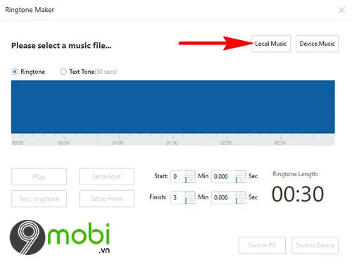 Lựa chọn nguồn nhạc Local Music để tải bài hát từ máy tính lên công cụ tạo nhạc chuông cho iPhone.