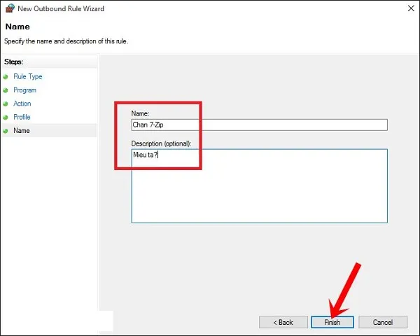 Đặt tên và mô tả cho quy tắc tường lửa