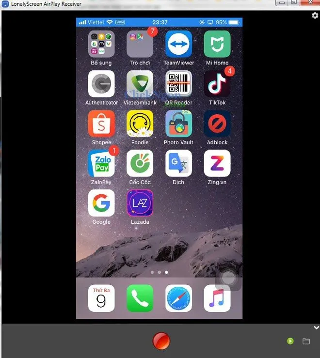 Màn hình máy tính hiển thị nội dung được chiếu từ iPad sau khi kết nối thành công bằng LonelyScreen trong quá trình cách chiếu màn hình ipad lên máy tính