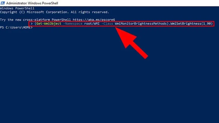 Thực thi lệnh WmiSetBrightness trong PowerShell để thay đổi độ sáng màn hình