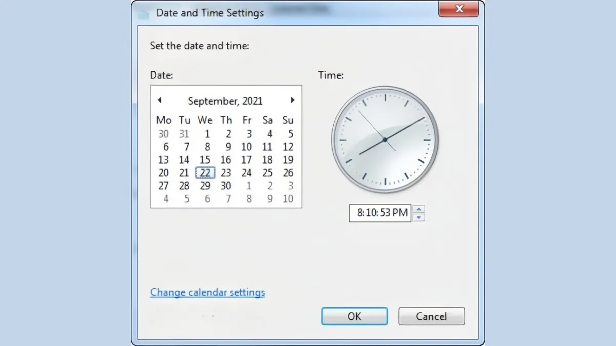 Giao diện thay đổi Ngày và Giờ thủ công trên Windows 7