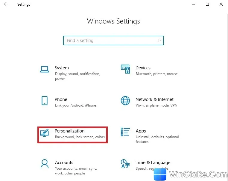 Truy cập Personalization trong Settings để thay đổi giao diện màu sắc Windows