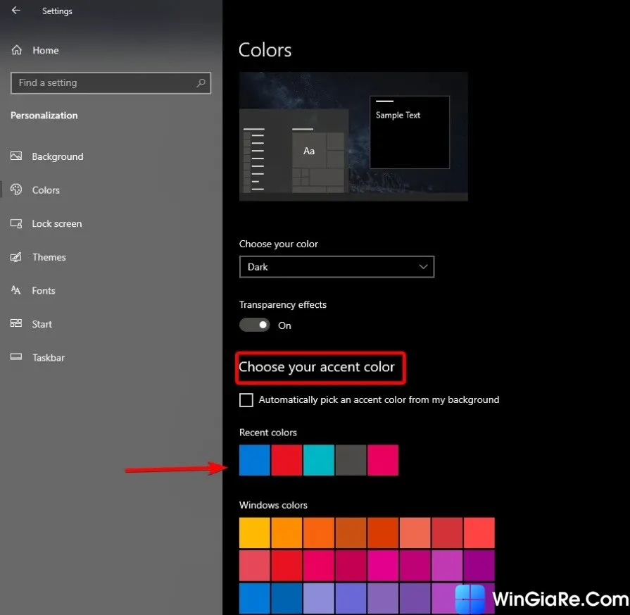 Thiết lập Accent Color để cá nhân hóa màu sắc giao diện Windows sau khi đã biết cách xoay lại màn hình máy tính