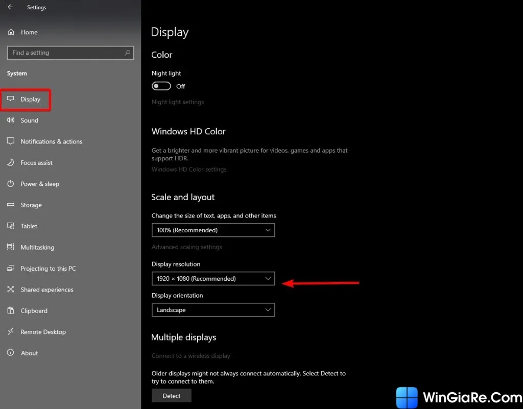 Thiết lập Display Resolution về độ phân giải chuẩn 1920x1080 sau khi thực hiện cách xoay lại màn hình máy tính