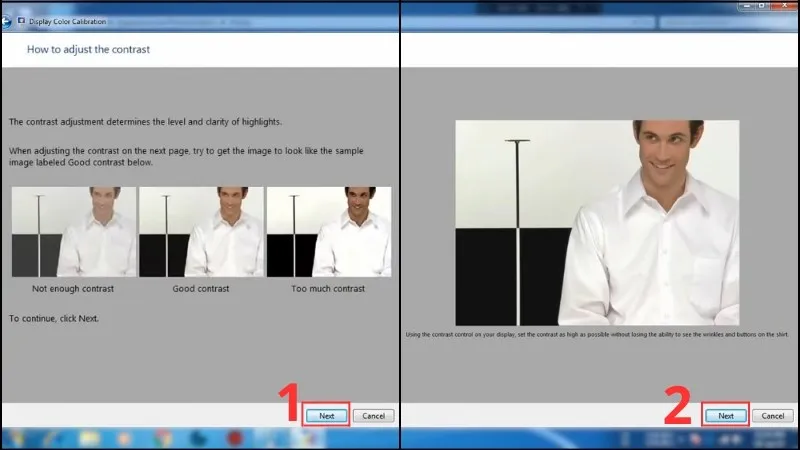 Các tùy chọn để chọn mức tương phản lý tưởng cho hình ảnh trên màn hình máy tính
