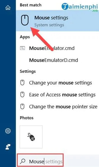 Tìm kiếm và mở Mouse Settings trong Windows 10
