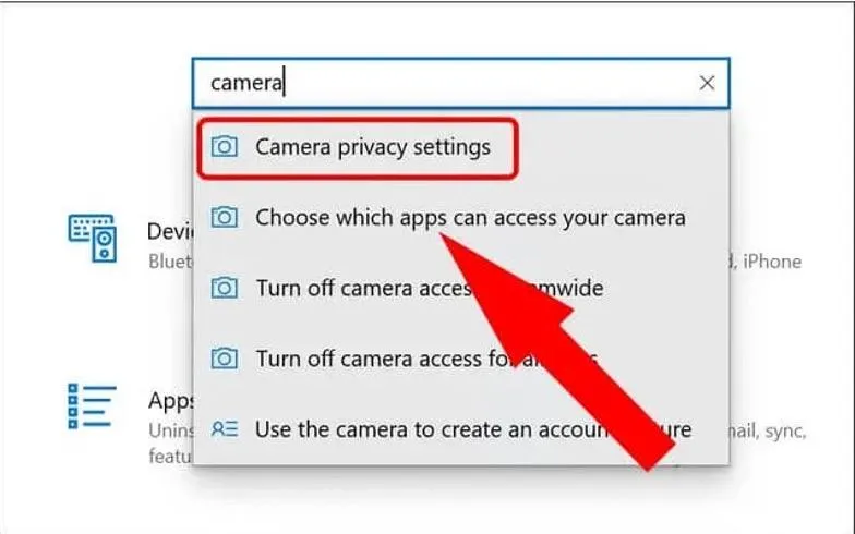 Trong Settings, chọn Camera privacy settings để kiểm tra quyền truy cập camera