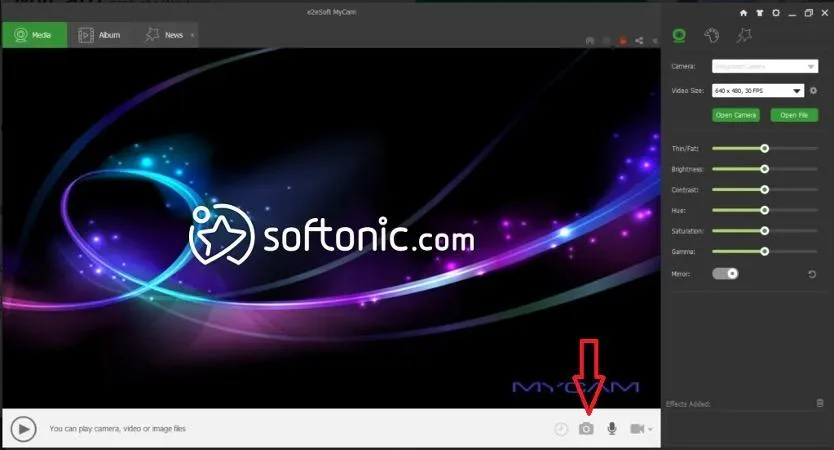 Biểu tượng chụp ảnh trên giao diện ứng dụng Mycam