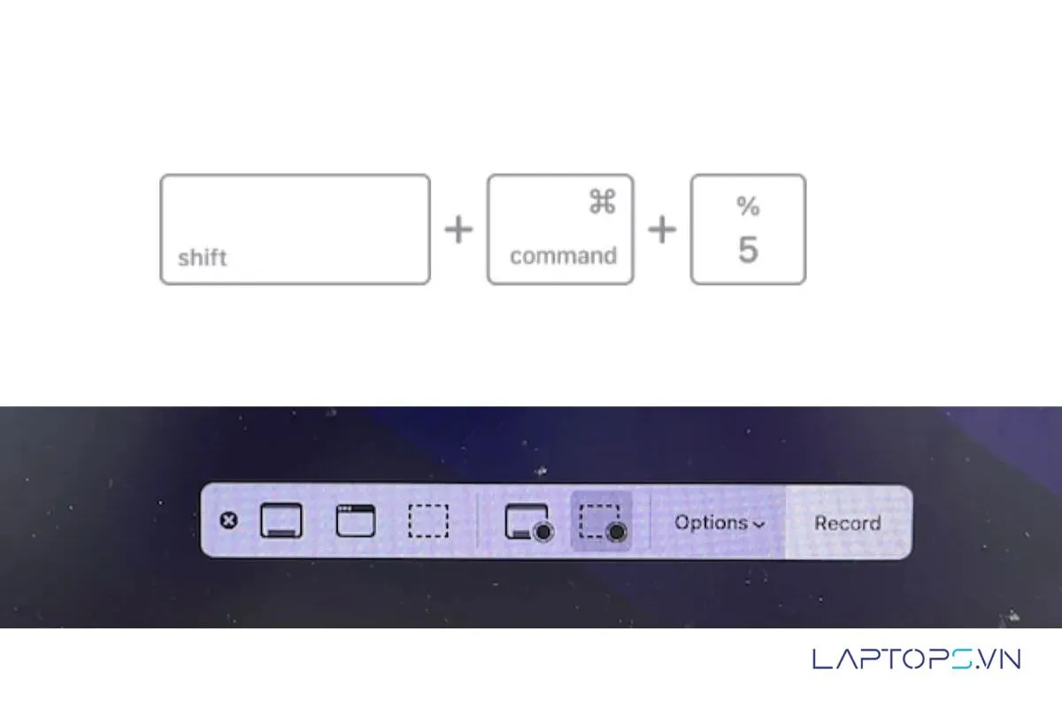Thanh công cụ Screenshot (Shift Command 5) hỗ trợ chụp màn hình laptop macOS chuyên nghiệp