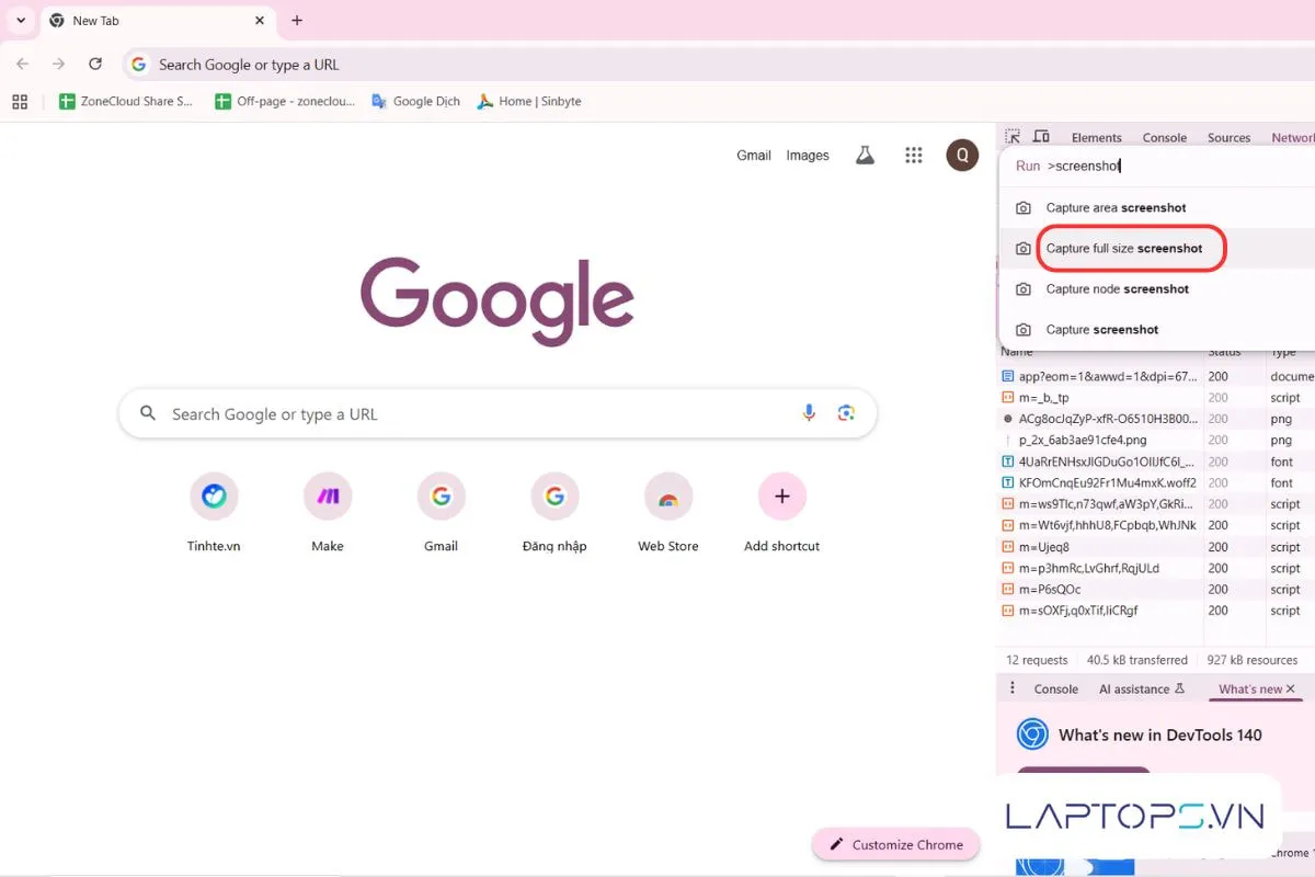 Quy trình chụp toàn bộ trang web dài bằng Developer Tools của Google Chrome