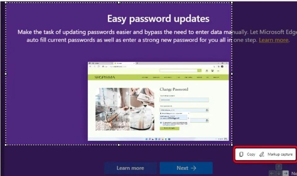 Khoanh vùng Capture Area để chụp khu vực cụ thể trên trình duyệt Edge