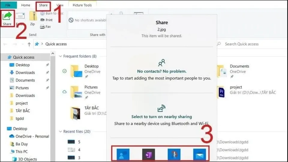 Khung chia sẻ ảnh chụp màn hình Windows Share xuất hiện sau khi dùng tổ hợp phím Windows + H