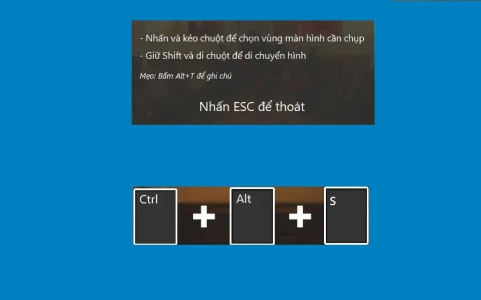 Lựa chọn khu vực chụp màn hình bằng công cụ phím tắt, hỗ trợ tính năng Alt + T để thêm ghi chú