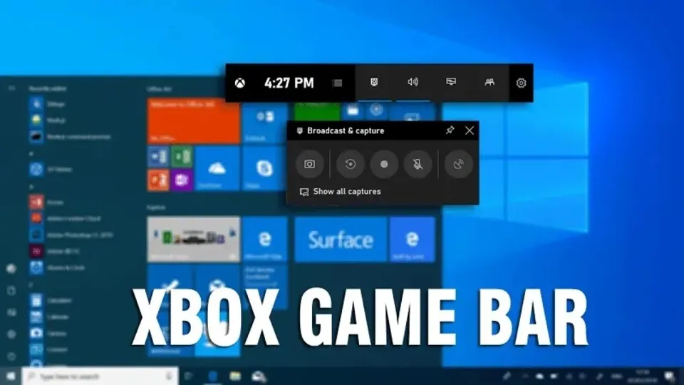 Giao diện Xbox Game Bar trên Windows 10/11, tính năng chụp ảnh màn hình và quay video