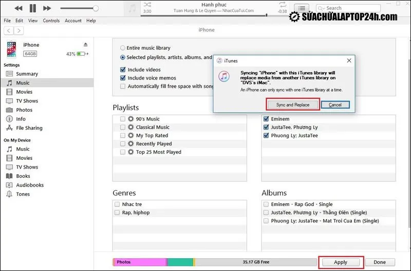 Xác nhận xóa và đồng bộ hóa thư viện để sao chép video chất lượng cao từ iPhone sang máy tính
