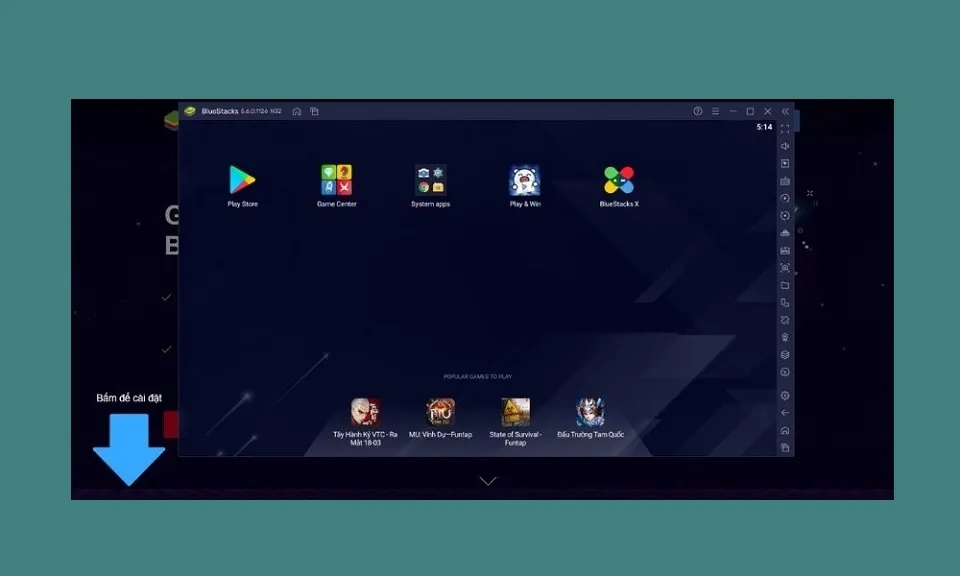 Giao diện chính của phần mềm giả lập BlueStacks sau khi cài đặt hoàn tất