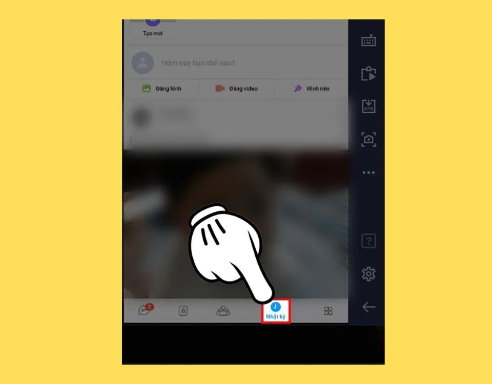 Chọn mục Nhật ký (Timeline) trong giao diện Zalo giả lập