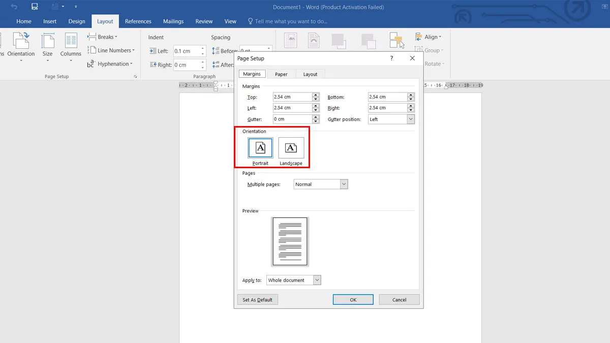Cấu hình lề và hướng giấy (Portrait hoặc Landscape) khi đánh văn bản trên máy tính