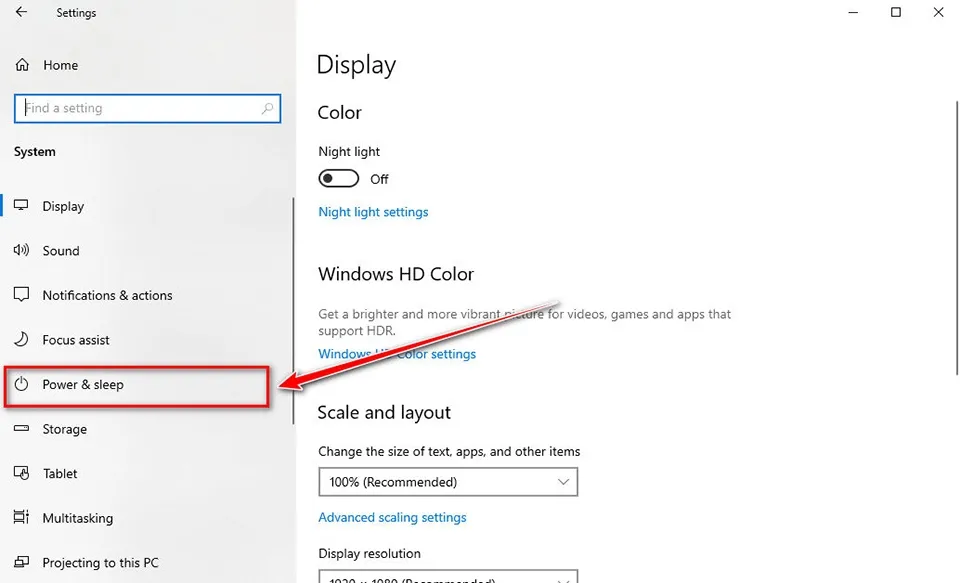 Chọn Power &amp; sleep trong menu System để thay đổi thời gian tắt màn hình tự động